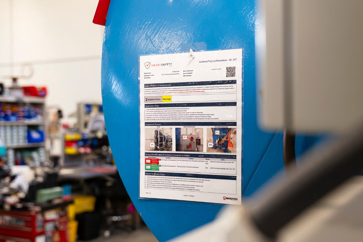 Smart Safety Pro Lockout Tagout Procedures on the Machine